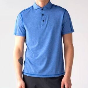 Lululemon Men’s Sz M Evolution Short Sleeve Polo Heathered Blue Contrast Collar